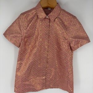 J.Crew Womens Shirt Silk Brocade 4 Short Sleeve Button Up Glam Pink Metallic Y2K